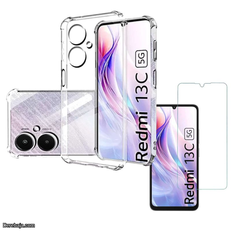 Funda para Xiaomi Redmi 13C 5g Transparente Flexible mas vidrio Templado HD 9H