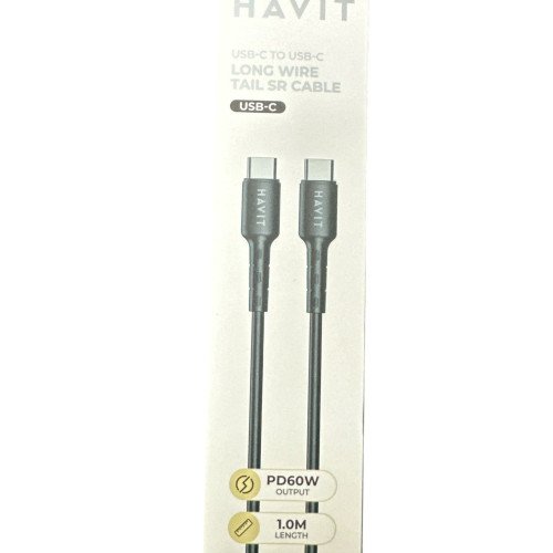 Cable Havit USB-C a USB-C PD 60W 1 Metro – Compatible con iPhone 15/16, Samsung, Redmi y Otros con Carga USB-C