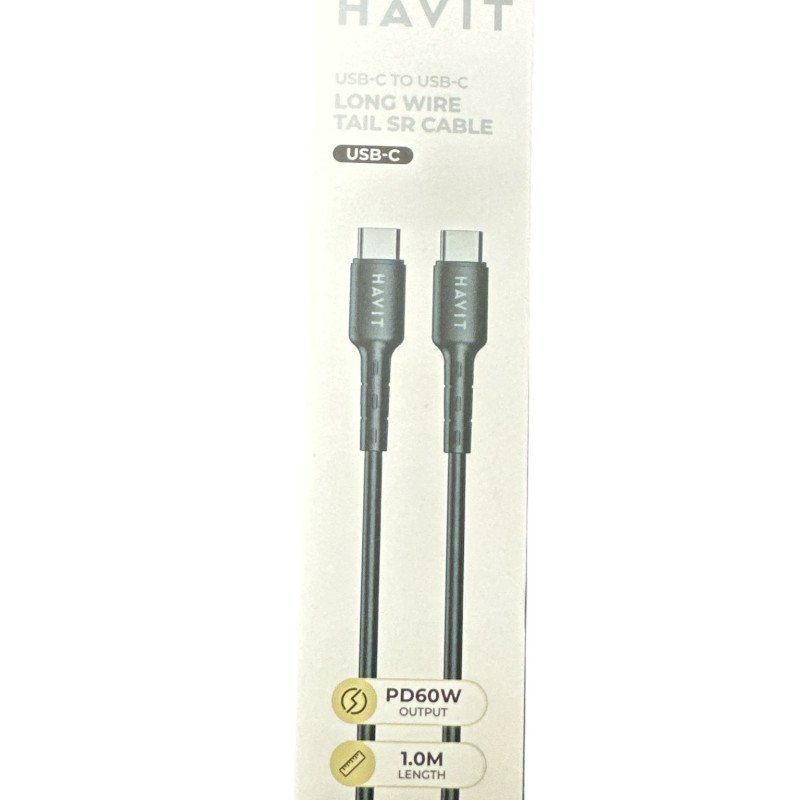 Cable Havit USB-C a USB-C PD 60W 1 Metro – Compatible con iPhone 15/16, Samsung, Redmi y Otros con Carga USB-C