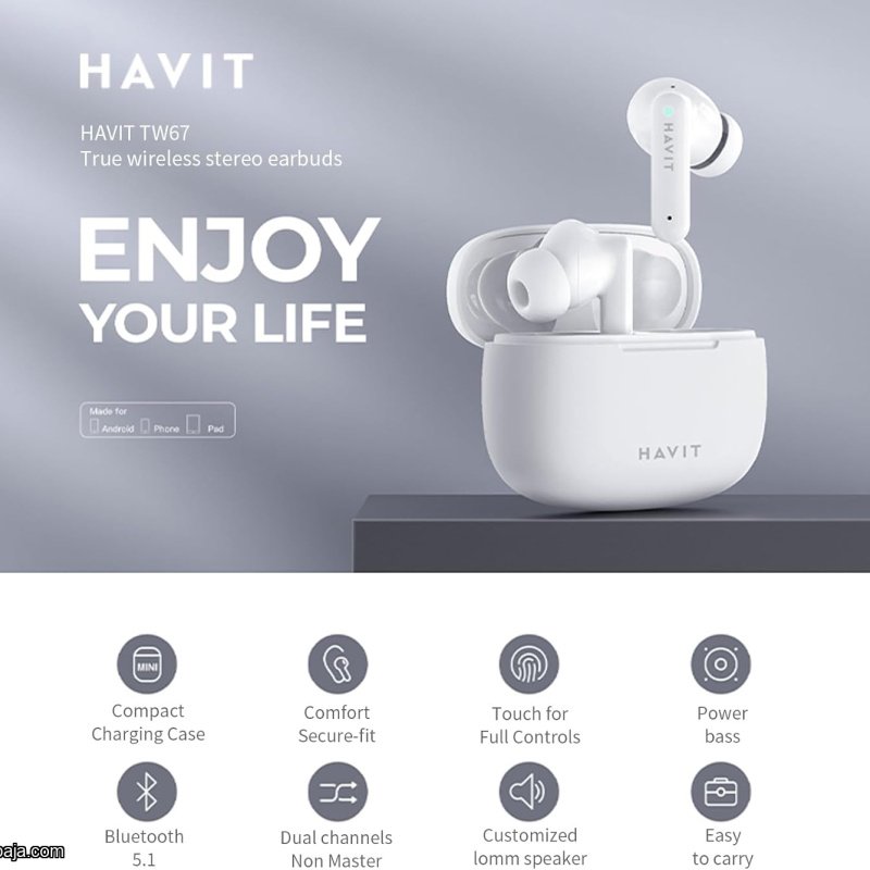 Auricular bluetooth para iPhone 10 11 12 13 14 15 16 Blanco Havit Tw 976