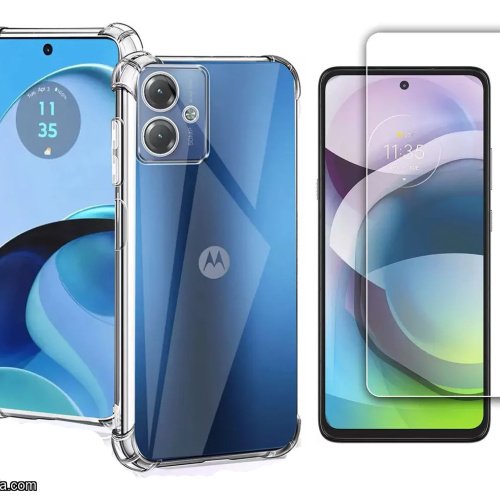 Silicona para Motorola Moto G54 funda transparente + Vidrio templado HD 9H