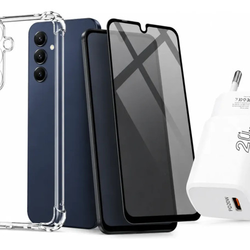 Funda Para Samsung A17 Cristal Case + Vidrio Anti Espía y Cargador PD 45W