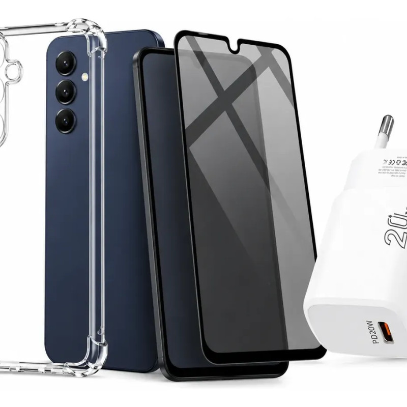 Funda Para Samsung A17 Cristal Case + Vidrio Anti Espía y Cargador PD 45W