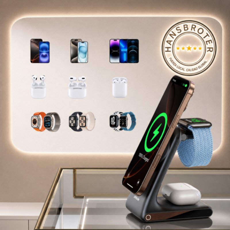 Cargador inalámbrico 3 en 1 para iPhone del 12 al 17 + AirPods y Apple Watch