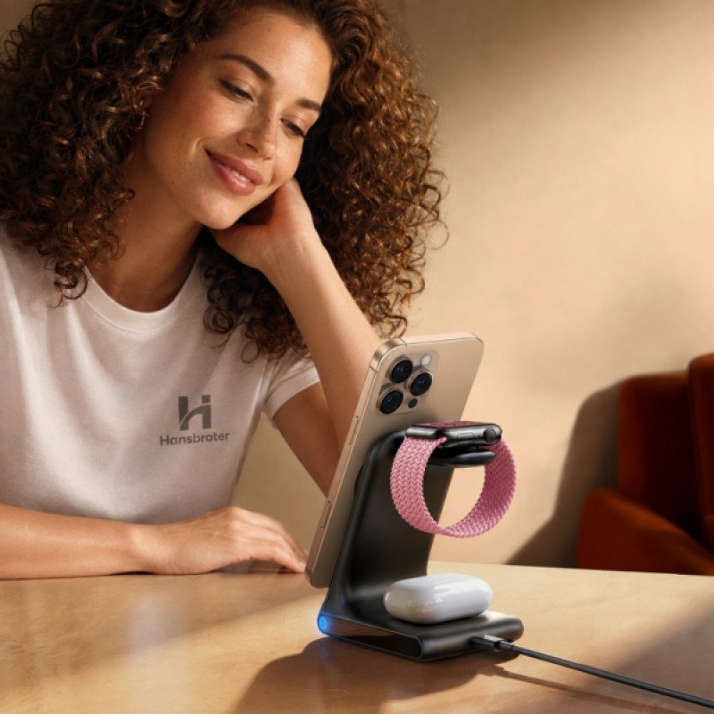 Cargador inalámbrico 3 en 1 para iPhone del 12 al 17 + AirPods y Apple Watch