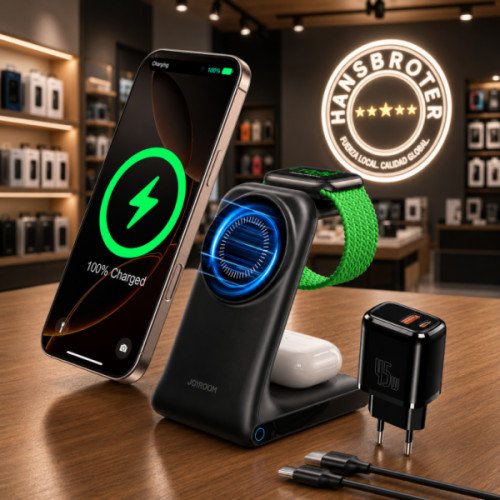 Cargador inalámbrico 3 en 1 para iPhone del 12 al 17 + AirPods y Apple Watch