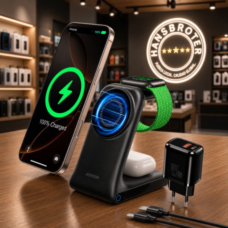 Cargador inalámbrico 3 en 1 para iPhone del 12 al 17 + AirPods y Apple Watch